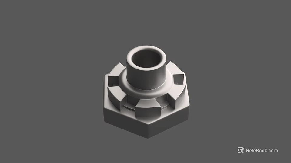 3D Rendered Gray Mechanical Part With Hexagonal Base And Cylindrical Hole 3d model 