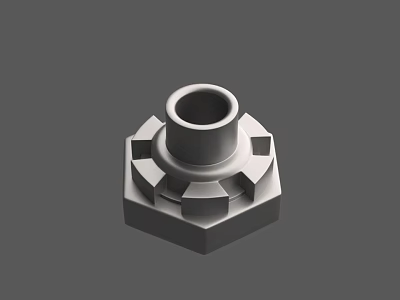 3D Rendered Gray Mechanical Part With Hexagonal Base And Cylindrical Hole 3d model