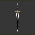 Decorative Sword With Golden Hilt Green Gemstone And Black Blade Design