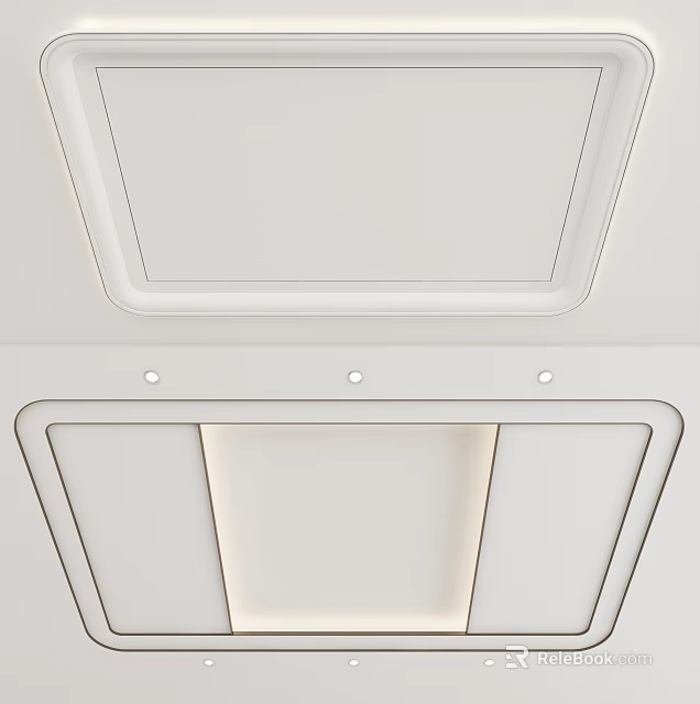 Modern White Ceiling Design With Recessed Panels And LED Strip Lighting 3d model 