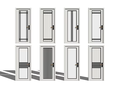 Various Hinged Doors With Different Glass Panel Designs And White Frames 3d model