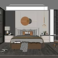 Modern Bedroom Interior Design With Round Artwork Pendant Lights Nightstands Lamps And Accent Pillows