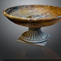 Stone Basin With Unique Textured Surface On Square Fluted Pedestal Base And Ornate Center Detail