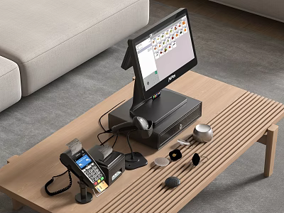 Modern Commercial Equipment Setup With Cash Register POS Machine And Accessories 3d model
