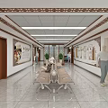 Chinese Style Lobby Interior With Wooden Reception Desk And Decorative Screens