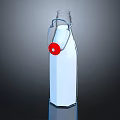 Transparent Glass Bottle With White Liquid Metal Ring And Red Cap Design
