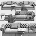 Tufted Sofa Designs in Gray and Green with Pillows Blankets and Side Table 3d model