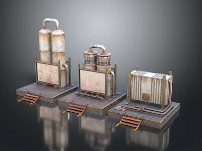 Industrial Machinery Set With Metal Pipes Platforms And Rustic Structures 3d model