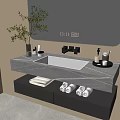 Elegant Modern Bathroom Vanity Cabinet With Marble Countertop Mirror And Folded Towels