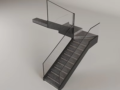 Modern Staircase Design With Glass Railing And Dark Sleek Steps 3d model