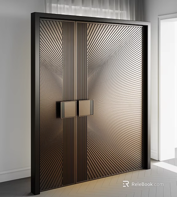 Modern Luxury Entrance Door With Striped Design And Metallic Texture For Home Entrance 3d model 