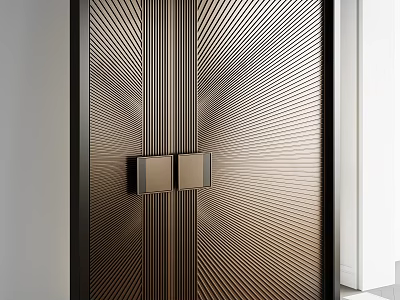 Modern Luxury Entrance Door With Striped Design And Metallic Texture For Home Entrance 3d model