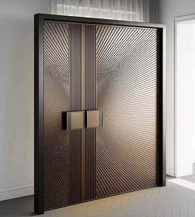 Modern Luxury Entrance Door With Striped Design And Metallic Texture For Home Entrance 3d model
