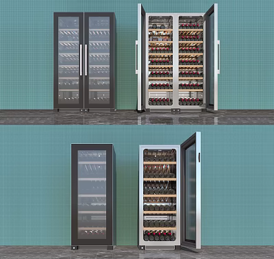 Modern Glass Door Refrigerator Freezer With Stainless Steel Design And Storage Shelves 3d model