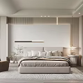 Modern Bedroom Interior Design With King Size Bed Brown Armchair Area Rug And Table Lamp