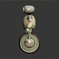Cute Green And Beige Robot With Large Orange Eyes Riding Unicycle