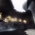 Cave Interior With Rock Wall Niches Carvings Lighting Natural Light And Shadows