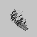 Vintage Sailing Ship With White Sails Blue Black Hull And Flags Design 3d model