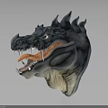 Blue Dragon Head With Spiked Crown Sharp Teeth Orange Mouth And Red Eyes
