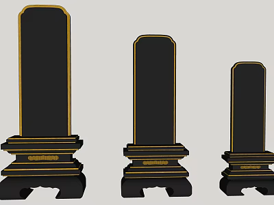 Elegant Black Decorative Ornament Set With Gold Trim Varying Sizes And Sturdy Base 3d model