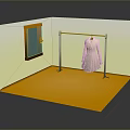White Coat Hanging On Metal Hanger In Room With Yellow Floor And Window