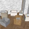 Practical Household Storage Baskets With Woven Polka Dot And Square Designs For Home Organization