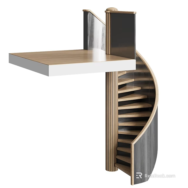 Modern Spiral Staircase Design With Wooden Steps And Metal Frame 3d model 