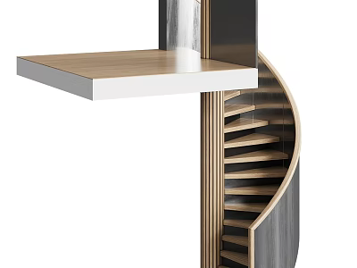 Modern Spiral Staircase Design With Wooden Steps And Metal Frame 3d model