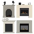 Various White Fireplace Designs With Decorative Items And Flames For Interior Decor 3d model