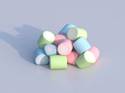 Soft Fluffy Pastel Colored Marshmallows Stacked Together On Light Surface 3d model