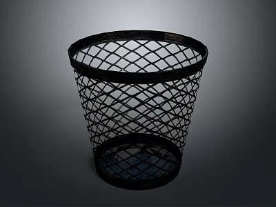 Black Metal Mesh Trash Can With Stylish Round Design For Home Interior 3d model