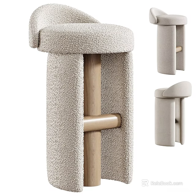 Comfortable Modern Leisure Chair With Fuzzy Fabric And Wooden Frame Design 3d model 