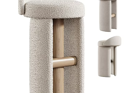Comfortable Modern Leisure Chair With Fuzzy Fabric And Wooden Frame Design 3d model