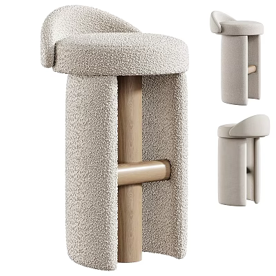 Comfortable Modern Leisure Chair With Fuzzy Fabric And Wooden Frame Design 3d model