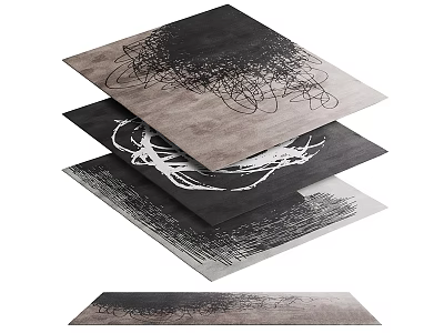 Abstract Lines Square Rug With Gray Tones And Black White Patterns Stacked 3d model