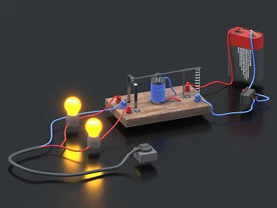 Decorative Ornament Set With Illuminated Light Bulbs Battery And Wooden Circuit Board 3d model