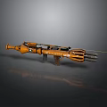 Orange Multi Barrel Mechanical Weapon With Rope And Futuristic Design