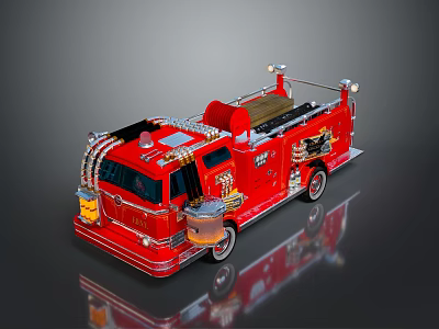 Red Fire Truck Model With Ladder Shiny Details And Metal Wheels 3d model
