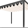 Modern Patio Awning With Metal Frame And White Curved Fabric For Outdoor Use