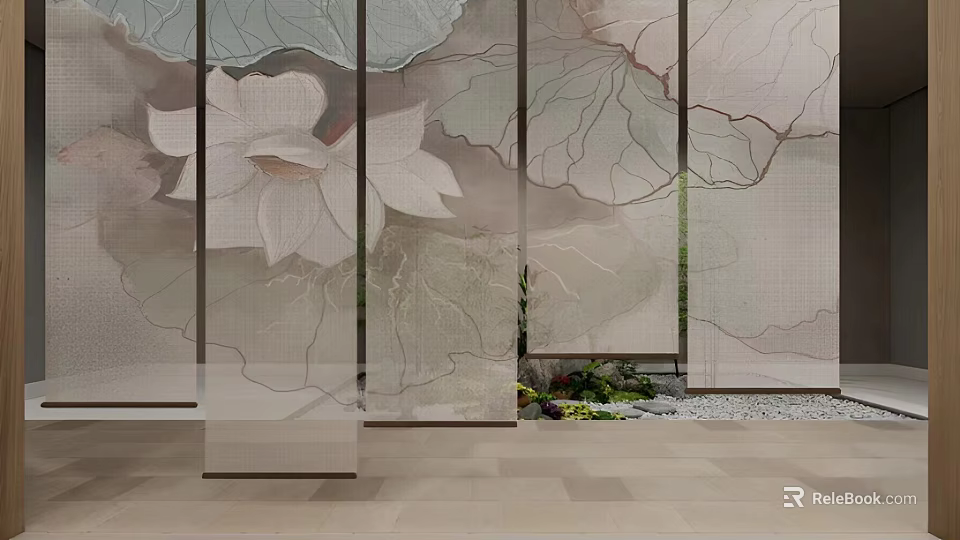 Artistic Screen With Lotus Flower Pattern For Interior Decor 3d model