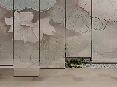 Artistic Screen With Lotus Flower Pattern For Interior Decor 3d model