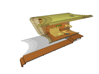 Wooden Pergola Design With Curved Roof And Wooden Beam Support Structure Outdoor Platform 3d model