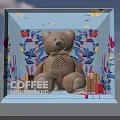 Coffee Wonderland Scene With Brown Teddy Bear Colorful Floral Decorations And Gift Boxes