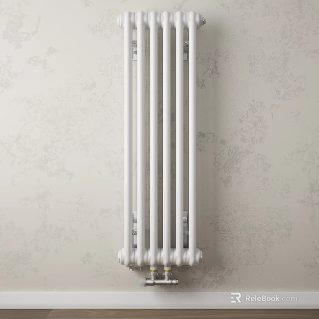 Modern White Wall Mounted Radiator Design With Light Floral Patterned Wall 3d model 