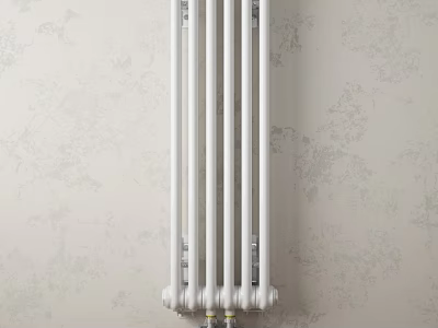 Modern White Wall Mounted Radiator Design With Light Floral Patterned Wall 3d model