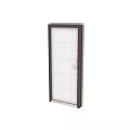 Gray Panel Swing Door With Brown Border And Modern Handle Lock Design