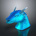 Fantasy Character Blue Dragon Head Sculpture With Glowing Scales And Sharp Spikes