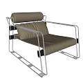 Modern Leisure Chair with Beige Upholstered Cushion Cylindrical Headrest Pillow and Metal Frame