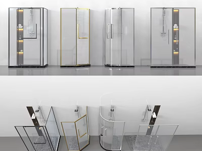 Modern Shower Sauna Glass Enclosures With Transparent Design Multiple Styles Gold Accents 3d model