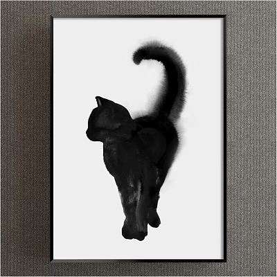 Black Cat Back View Painting With Curled Tail In Black And White Style 3d model Black Cat Back View Painting With Curled Tail In Black And White Style 3d model